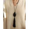 26 New Oval Tassel Pendant Necklace: Simple, Elegant Retro Design for Women