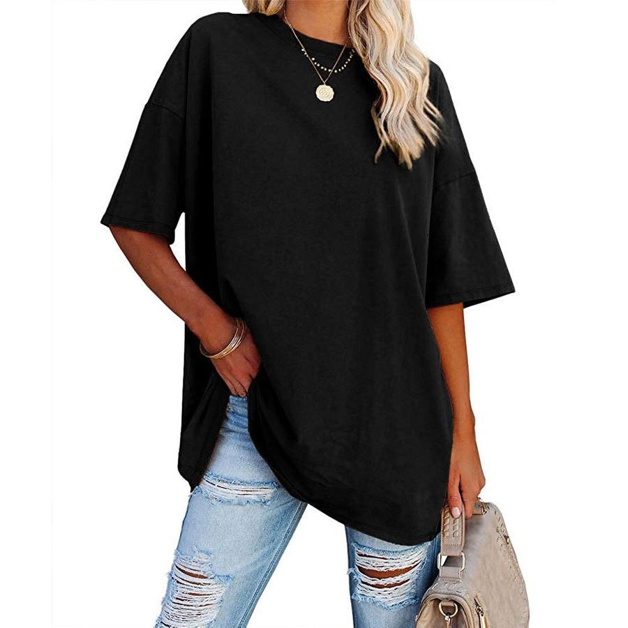 Women s T-Shirt Oversized Relaxed Fit Raglan Sleeve Crew Neck Short Sleeve Top S чёрный