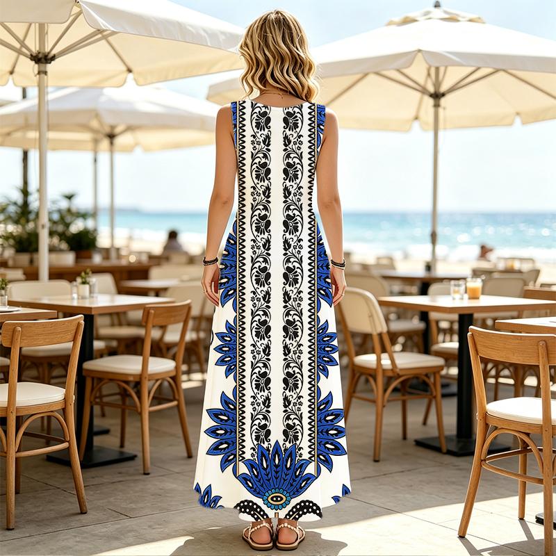 Women's Loose Long Summer Dress Elegant,Comfortable Fabric Beach Vacation Casual Dress for Photo,Daily Outing & Travel