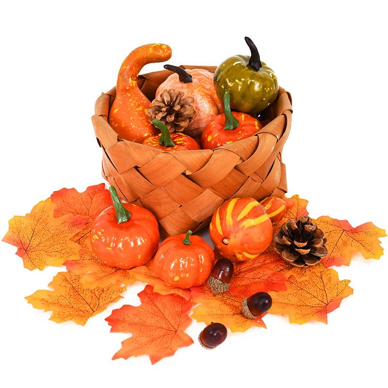 50Pcs/set Artificial Pumpkin Maple Leaves Pine Cone Halloween Thanksgiving Fall Table Home Decoration Photo Props Ornaments