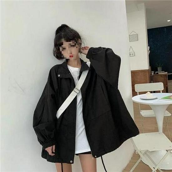 Women's Loose Fit Hooded Baseball Jacket - Korean Style, Spring/Autumn, Versatile, Plus Size, Trendy, Student-Lazy Style