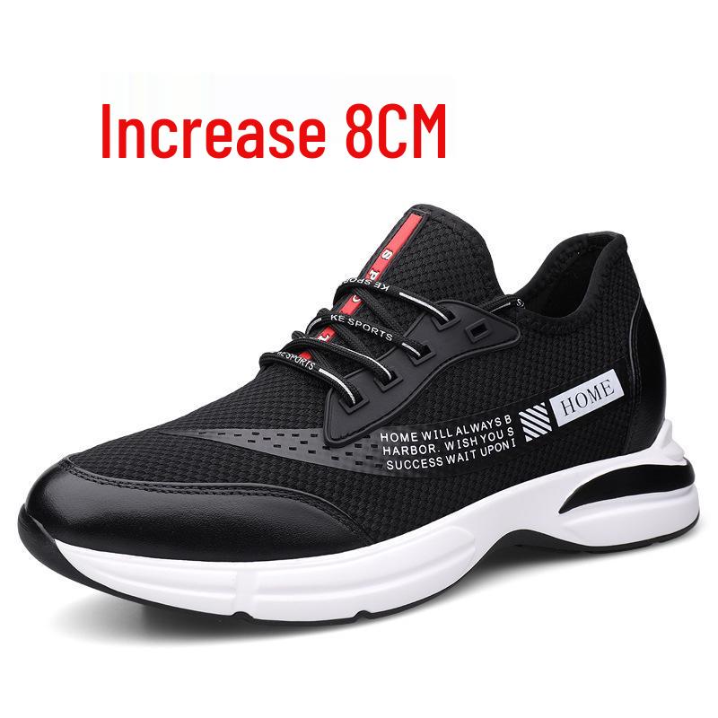 Men s Summer 8cm Height-Increasing Breathable Flyknit Mesh Shoes with Thick Sole 39 чёрный