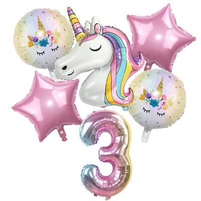 1Set Rainbow Unicorn Balloon 32 Inch Number Foil Balloons 1st Kids Unicorn Theme Birthday Party Decorations Baby Shower Globos