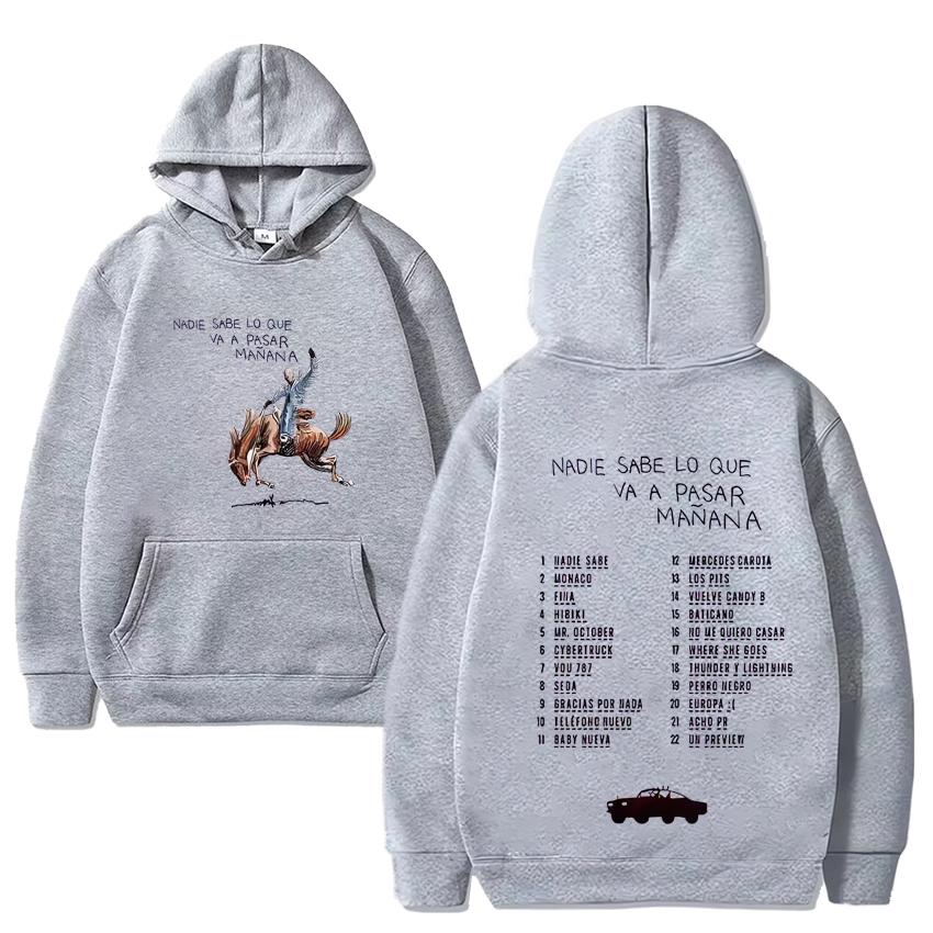 Bad Bunny Hoodies Niemand weiß, was morgen passieren wird Sweatshirt Herren Damen Lässige Mode Musik-Hoodie Unisex Vintage Pullover