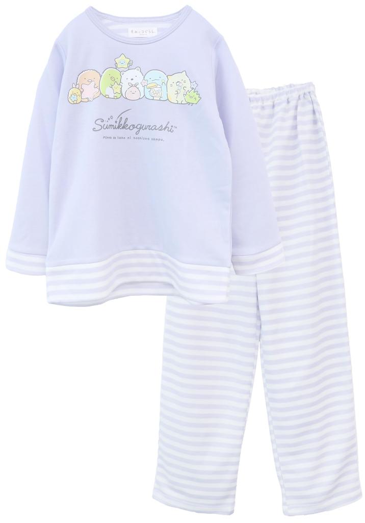 Kaituck Family Sumikkogurashi Kids' Pajamas, Long Sleeve, Striped, Layered Style, Spring/Autumn, Green/Purple, 130cm, 140cm, 150cm (130cm, Purple)