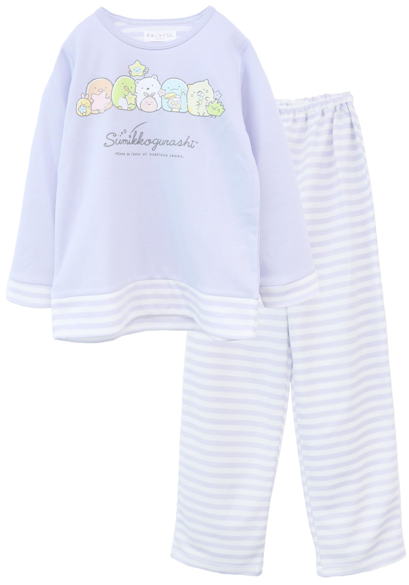 

Kaituck Family Sumikkogurashi Kids Pajamas, Long Sleeve, Striped, Layered Style, Spring/Autumn, Green/Purple, 130cm, 140cm, 150cm (130cm, Purple)