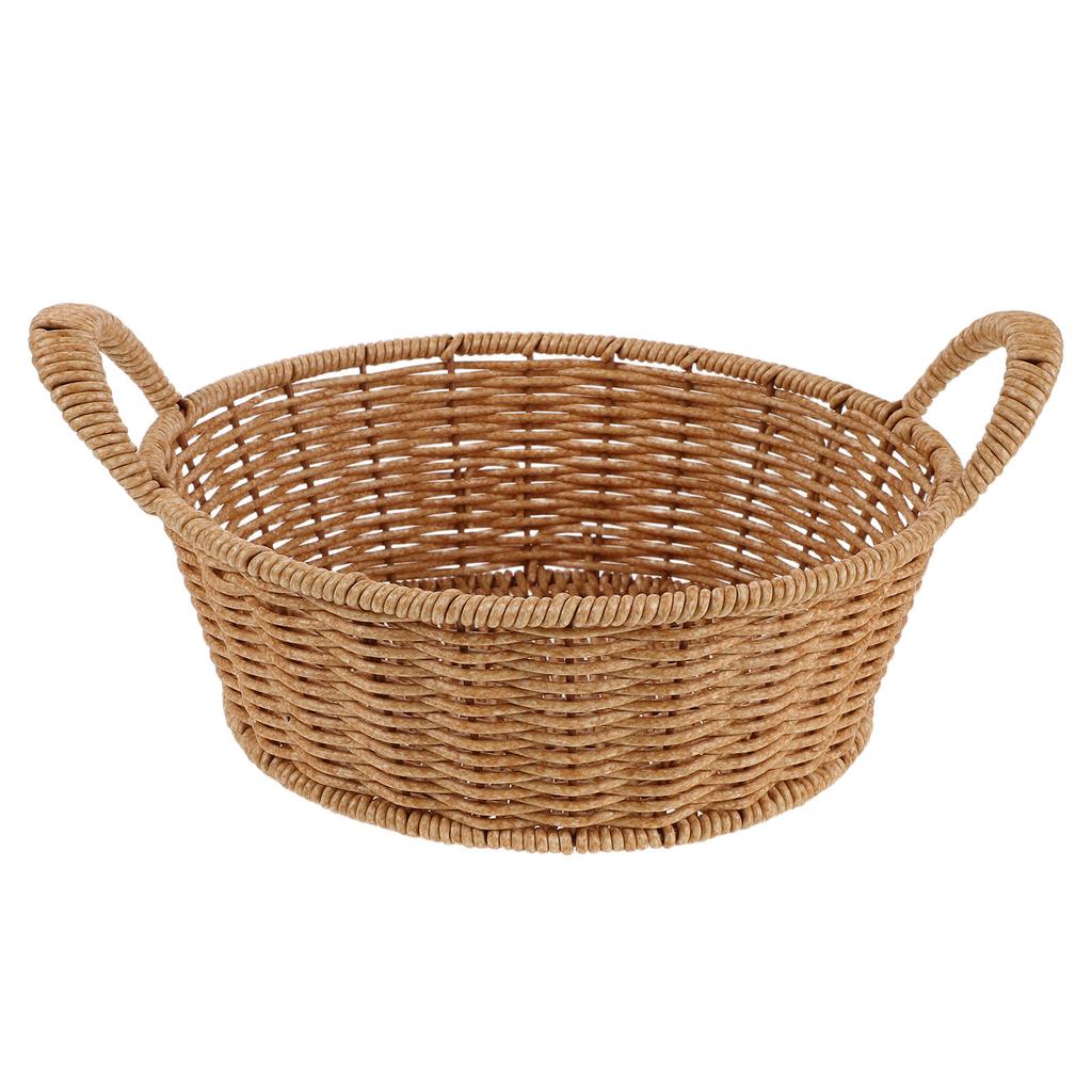 Portable Imitation Rattan Handwoven Round Basket with Handles Multipurpose Storage Organizer for Kitchen Living Room Bathroom