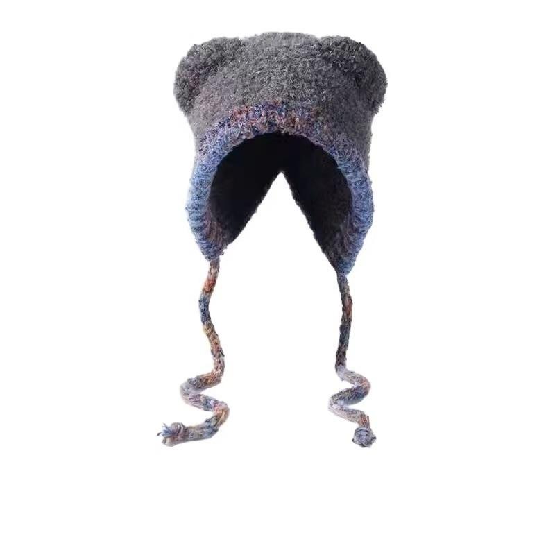 Cartoon cashmere hat, women's autumn and winter thermal straps, knitted ear protector