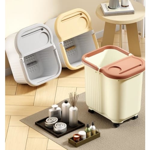 Kbelík na koupel nohou, Koupel nohou, Namáčení lýtek, Hluboký umyvadlo na mytí nohou, Ohřívač kolen a lýtek, s otočnými kolečky, Válečky, Masáž, Silný, Domácí zdravá koupel nohou