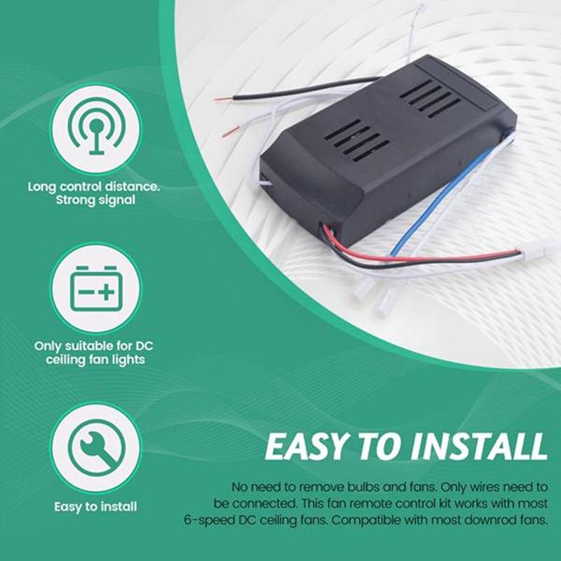Kit de Control Remoto Universal para Ventilador de Techo Bajo Voltaje 40w DC Controladores Driver para Luz de Ventilador 6 Velocidades y Temporizador Remoto