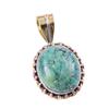 Natural Tibetan Turquoise Gemstone 925 Solid Silver Two Tone Pendant 1.25'' B5e93