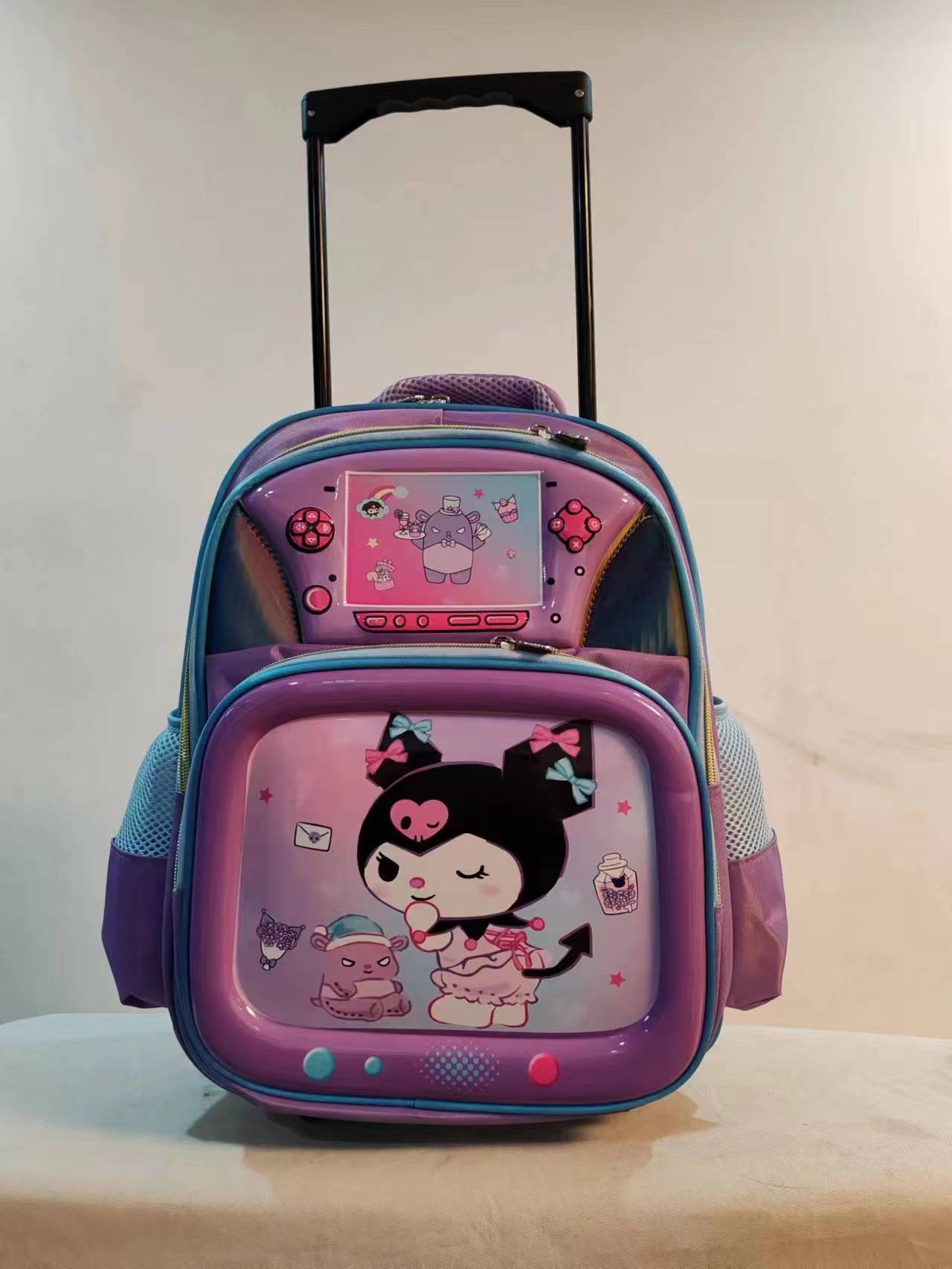 Children S Tie Rod Schoolbag Elementary School Students Kindergarten Grades 1-3 14-Inch Boys And Girls Tie Rod · round rod two wheels