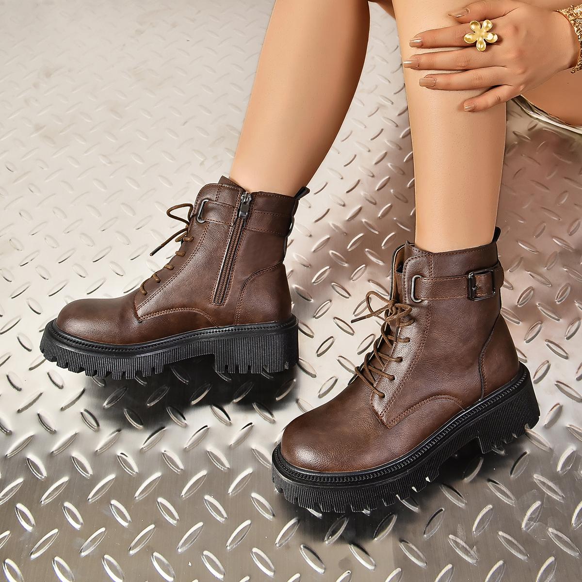 

Женские ботинки осень-зима модные классические ботильоны женские с круглым носком повседневные удобные уличные туфли для женщин Botas De Mujer 35 коричневый