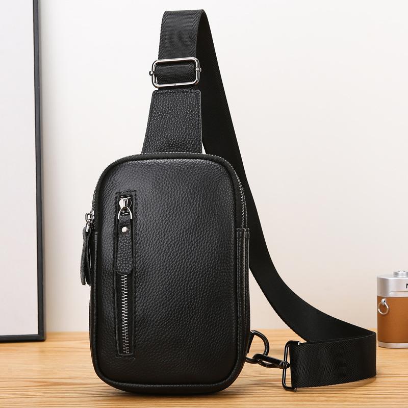 Fashion Cowhide Chest Bag Men's Casual Travel Genuine Leather Shoulder Bag Small Messenger Bag for Male Phone Coin Purses