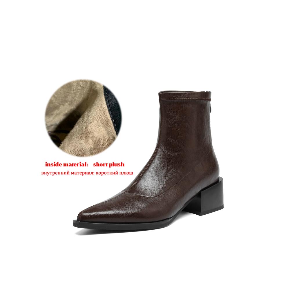 Krazing Pot Microfiber Pointed Toe Thick Heels Chelsea Boots Size 42 Zip Beauty Lady Women Stretch Ankle Boots