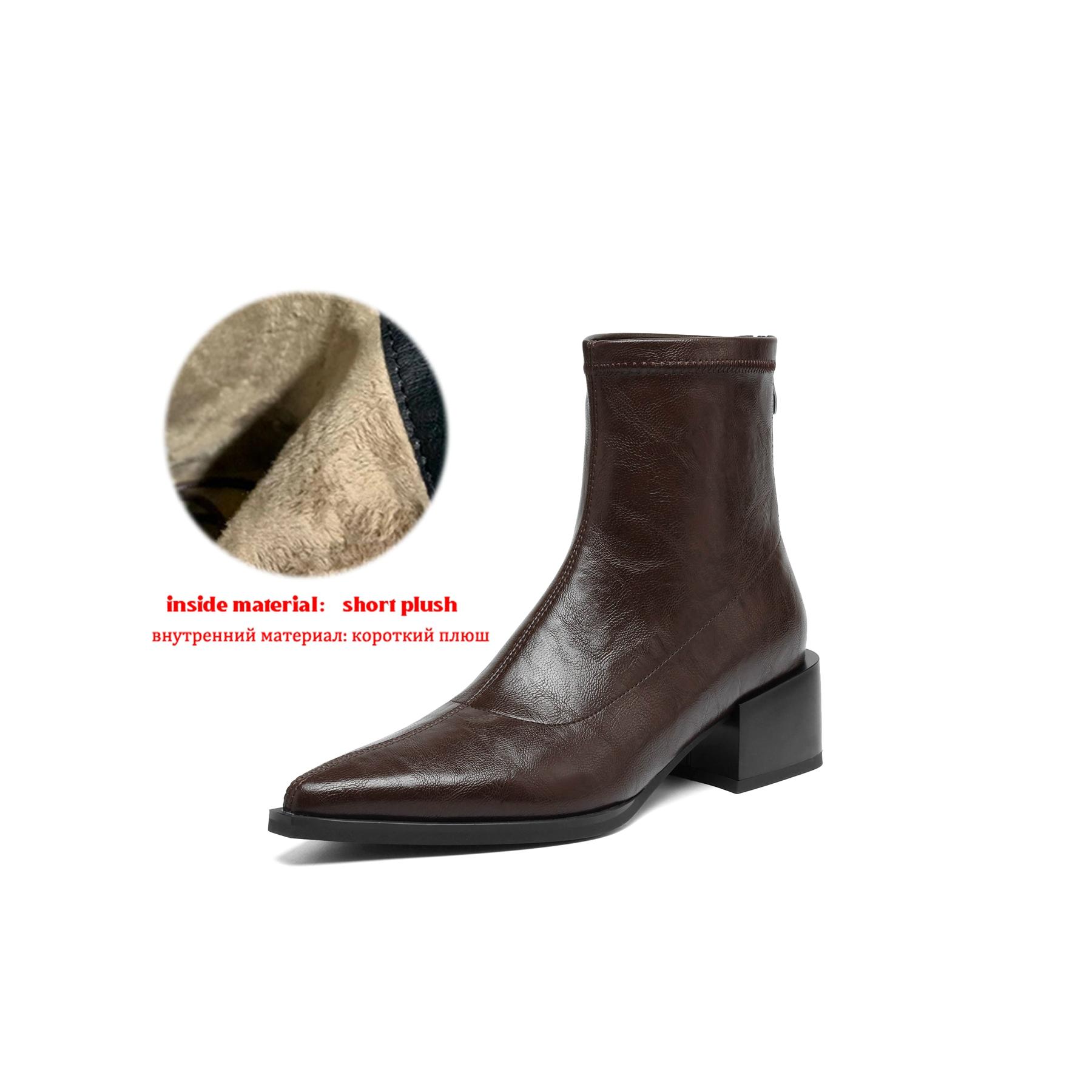 

Krazing Pot Microfiber Pointed Toe Thick Heels Chelsea Boots Size 42 Zip Beauty Lady Women Stretch Ankle Boots 42