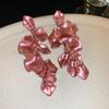 Orecchini Pendenti Fiore Nappa Ago d'Argento Diamante e Perla - Moda Francese, Lusso di Alta Gamma Design di Nicchia