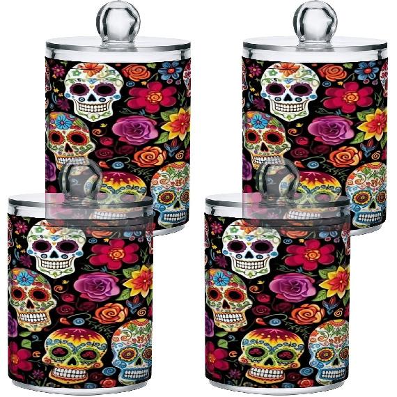 Colorful Skulls 2PC Airtight Transparent Plastic Storage Jar Food Storage Container Plastic for Food Herbs Tea etc with Storage Lid easy to use and