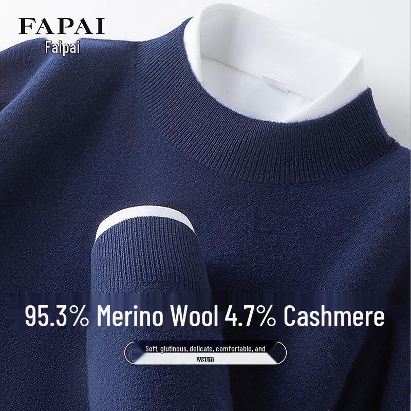Fapai Men s Merino Wool & Cashmere Round Neck Sweater 2XL 54