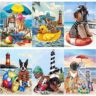 New 5D DIY Diamond Painting Dog Diamond Embroidery Sea View Cross Stitch Full Round Drill Crafts Home Decor Manual Gift
