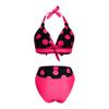 Women's High Waist Sexy Polka Dot Bikini Split With Chest Pads Without Bra Swimsuit