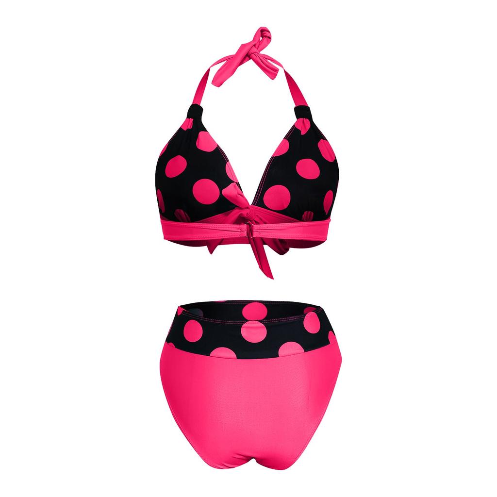 Women's High Waist Sexy Polka Dot Bikini Split With Chest Pads Without Bra Swimsuit