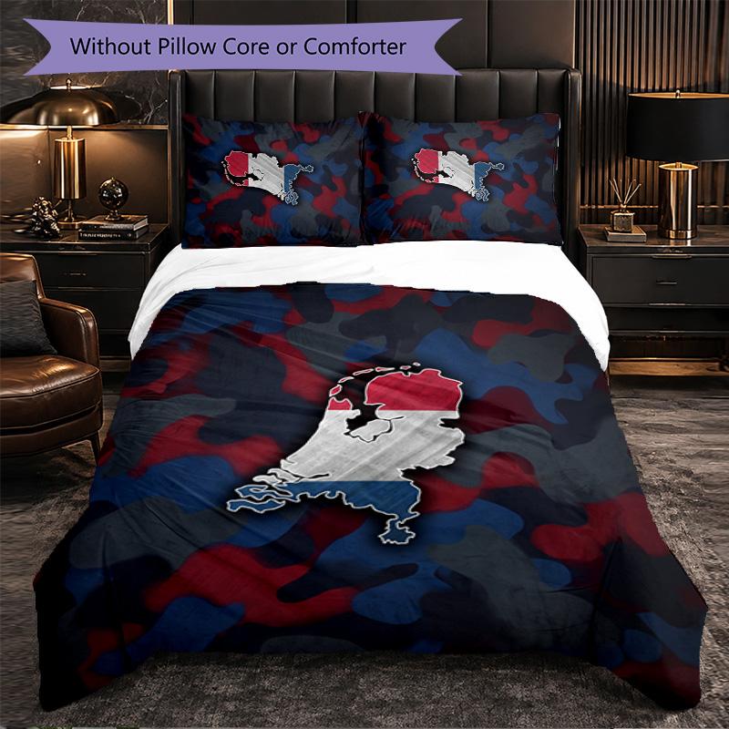 Netherlands Football Pattern 3 Pieces Bedding Set Soft Microfiber Duvet Cover with Pillow Cases for Bedroom
