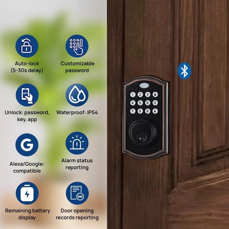 

Умный дом Bluetooth-блокировка с паролем/ключом/приложением/водонепроницаемый класс IP54/предупреждение о низком заряде батареи/временный пароль/зарядка через USB black*