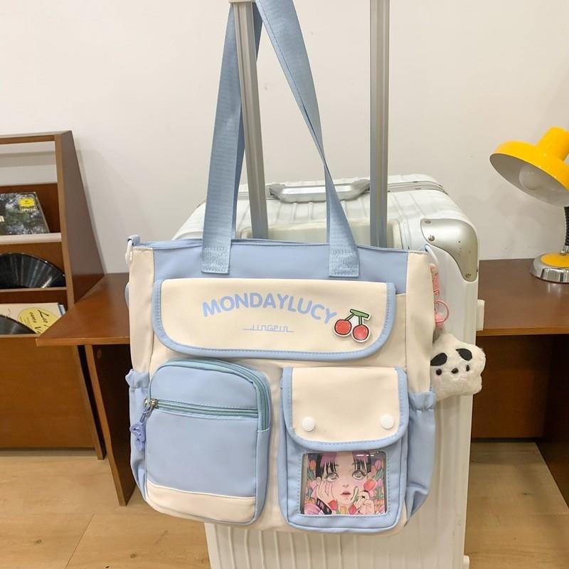 

Japanese Retro Style Large Canvas Shoulder Bag Soft Durable Polyester With Star Decoration For Everyday Use