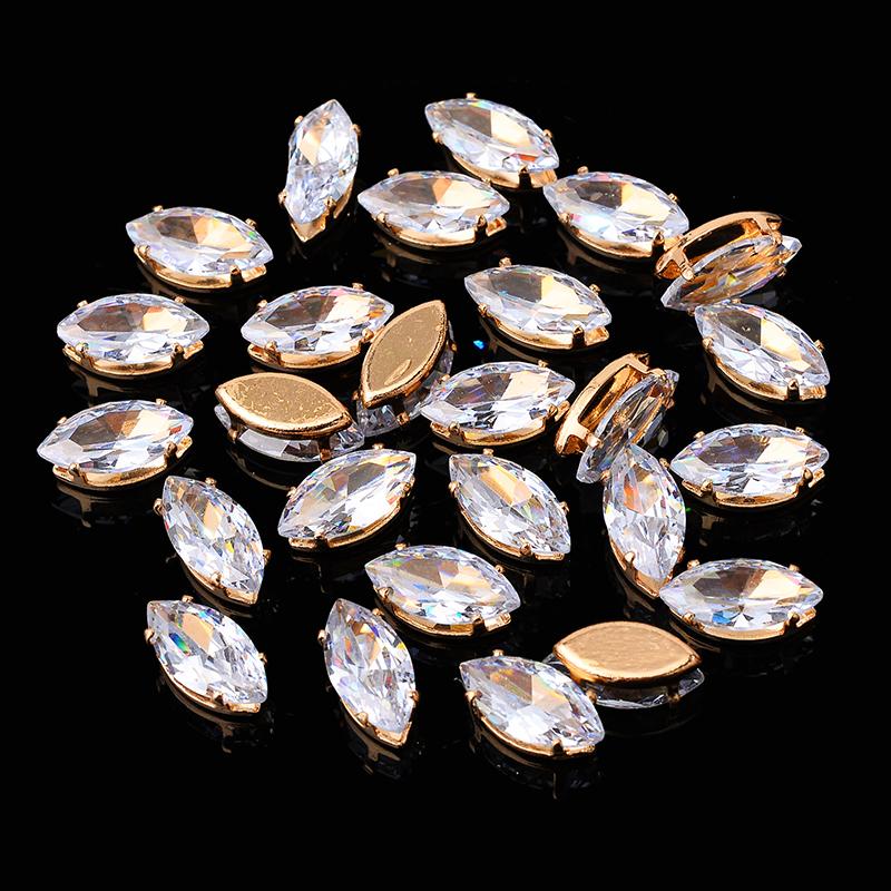 Flatback Zircon Rhinestones Cubic Zirconia teardrop base Claws Sew On  clear  Zircon For Rings Earrings DIY Clothing Accessorie