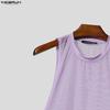 INCERUN Men Summer Sleeveless Big Cuff Mesh Sheer See Through Loose Beach Tank Tops