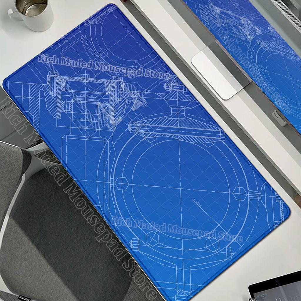 Tappetino per Mouse Nero Grande Disegno Meccanico Ingegnere Mousepad HD XXL Minimalismo Mousemat Tappeto di Gomma Tappetino per Scrivania Accessorio per PC Gaming