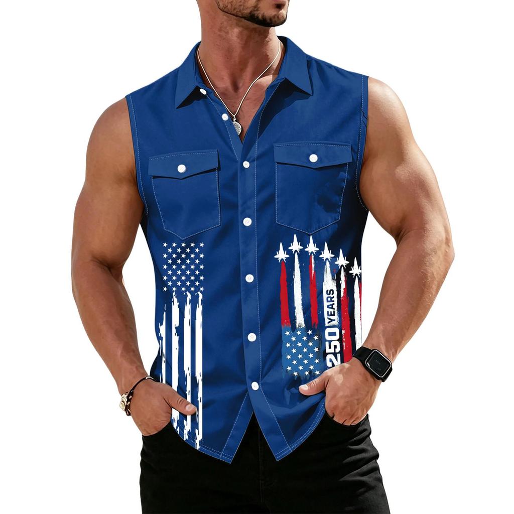 Chemise sans manches légère à revers et boutons pour homme, idéale pour le travail.