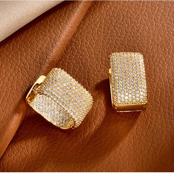 European Luxury Full Pavé Zircon Wide Hoop Earrings Gold Plated Statement Ear Buckles for Women