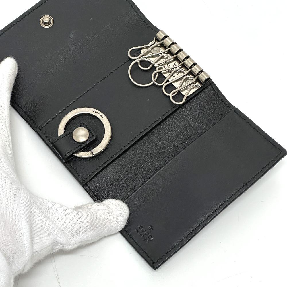 Gucci 428781 Embossed Logo Key Holder Key Ring 6 Rings Key Case Leather Black