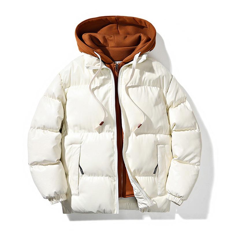 Herrjacka med europeisk-amerikansk lapptäcke och färgblock och avtagbar huva - Höst-/vinterkläder för utomhusbruk