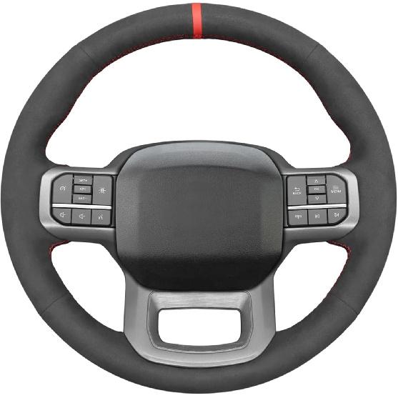 Black Genuine Leather Carbon Fiber Steering Wheel Cover for Ford F-150 2021-2026 /Ford F-250 F-350 F-450 F-55- F600 2023 20242025 2026 /Ford