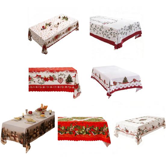 Christmas Rectangle Tablecloth Waterproof Xmas Holly Candy Cane Table Cloth Washable Table Cover for Home Dinner Party Decoration