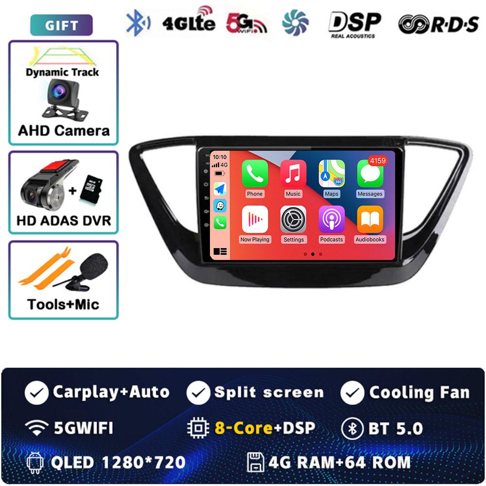 9" Android 14 Carplay Car Radio For Hyundai Solaris 2 Verna 2016 - 2020 Multimedia Video Player Navigation GPS Stereo WIFI+4G BT