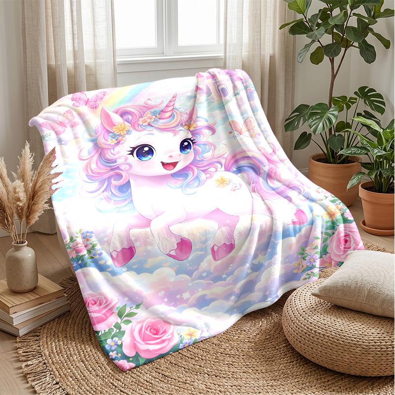 Cute Unicorn Art blanket Personalized Name Flannel Blanket Soft Cozy Plush Throw for Sofa Bed Lightweight Home Decor