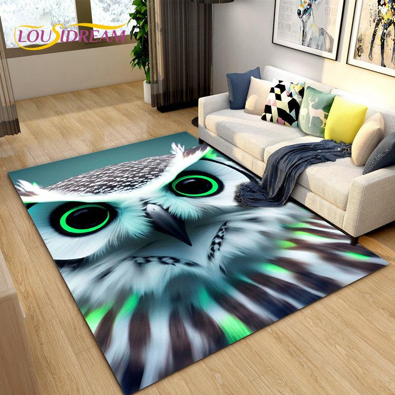 3D Cartoon Cute Owl Area Rug,Carpet Rug for Home Living Room Children's Bedroom Sofa Doormat Decor,Kitchen Non-slip Floor Mat