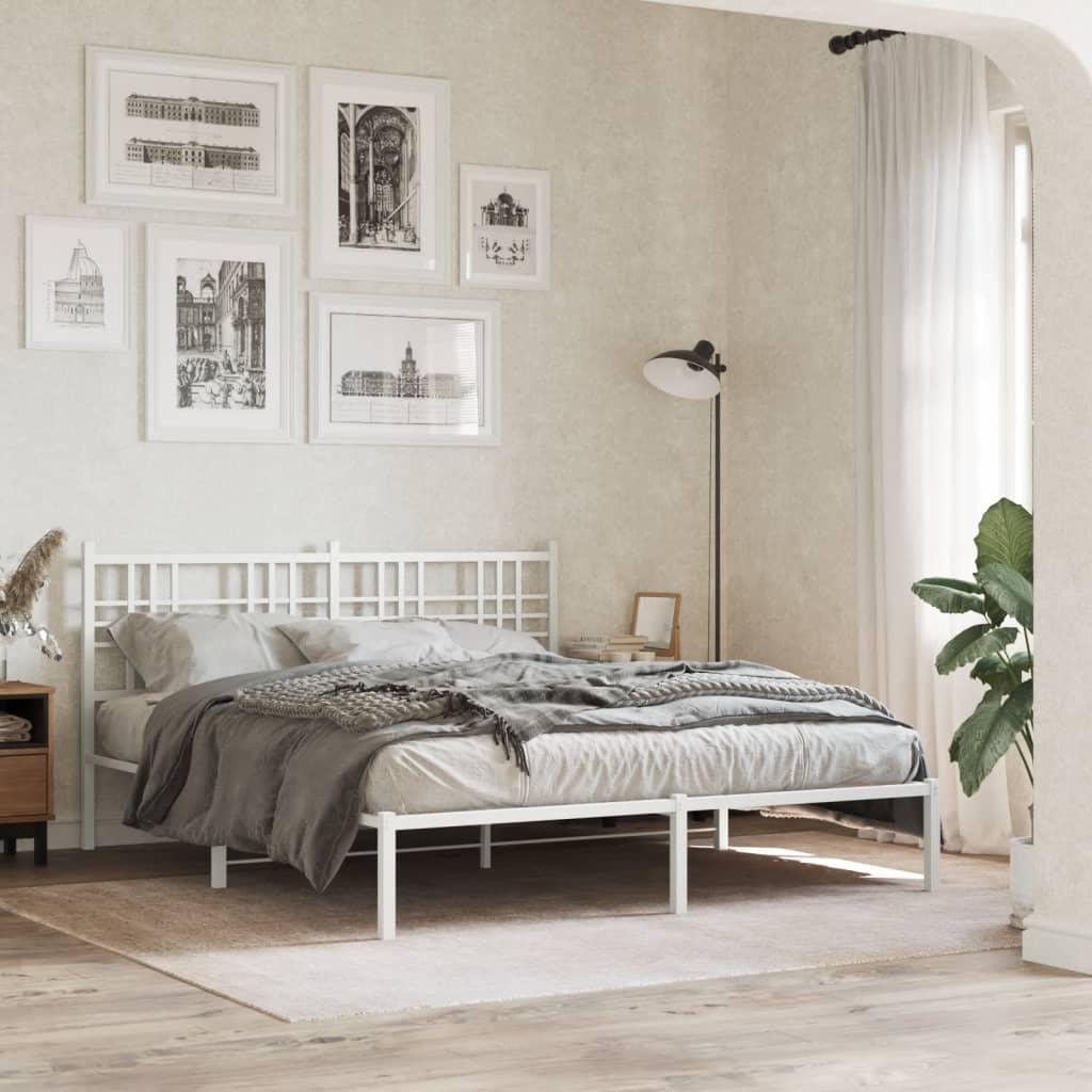 Metal Bed Frame with Headboard White 150x200 cm