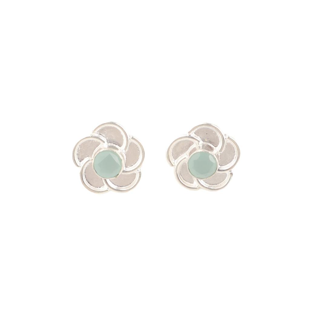 Natural Aqua Chalcedony Gemstone 925 Sterling Silver Designer Stud Earrings 0.5" EE-157-17