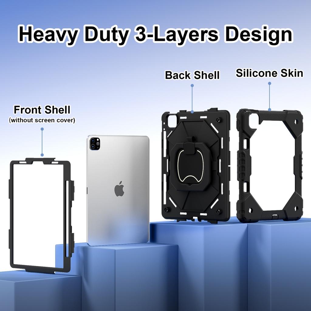 Para Apple iPad Pro 11 (2022) Estuche para tableta y PC 3 en 1 con soporte de protección resistente y agarre giratorio de 360°, TPU+PC, antigolpes y antigolpes.
