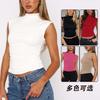 Women White Mock Neck Ruched Sleeveless Slim Fitted Tank Top