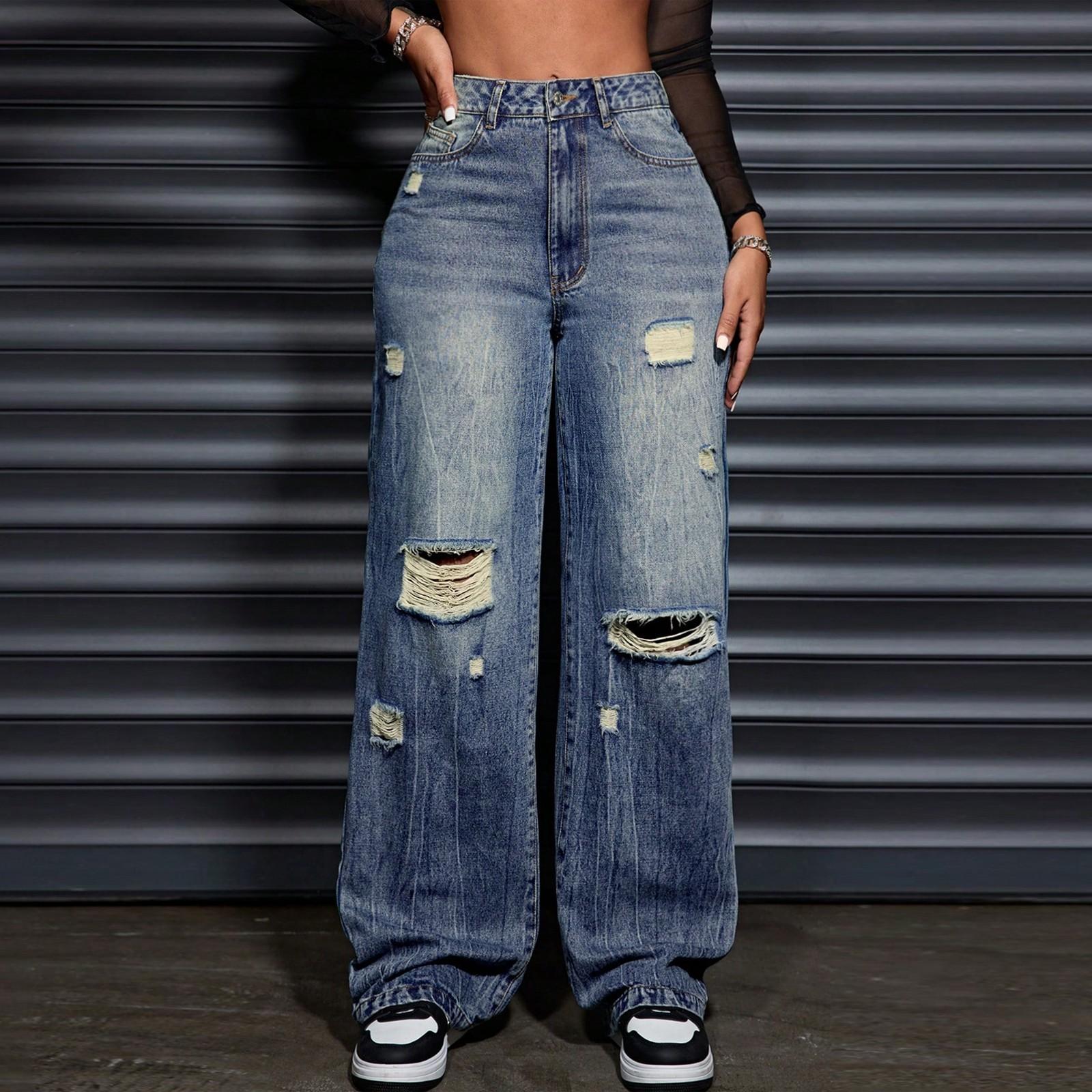 

Женские модные повседневные джинсы Micro Flared с бахромой и двойными пуговицами L синий