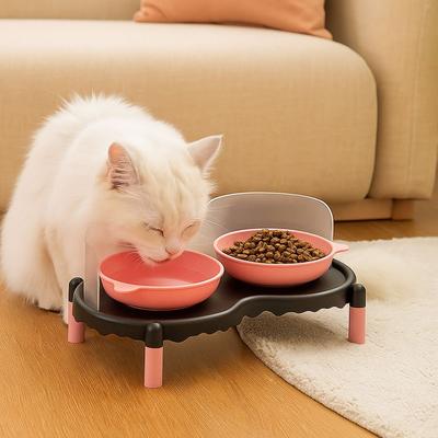 Stable Cat Double Bowl High Foot Pet Feeder Pet Neck Protection Bowl  for Cats and Dogs