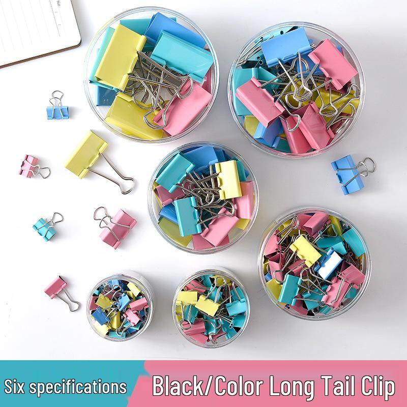 Multicolored Metal Swallowtail Clips – Long Tail for Office Use, Ticket and Bill Holder, Mixed Pack. 19MM Black Clip (40 pcs/tub)