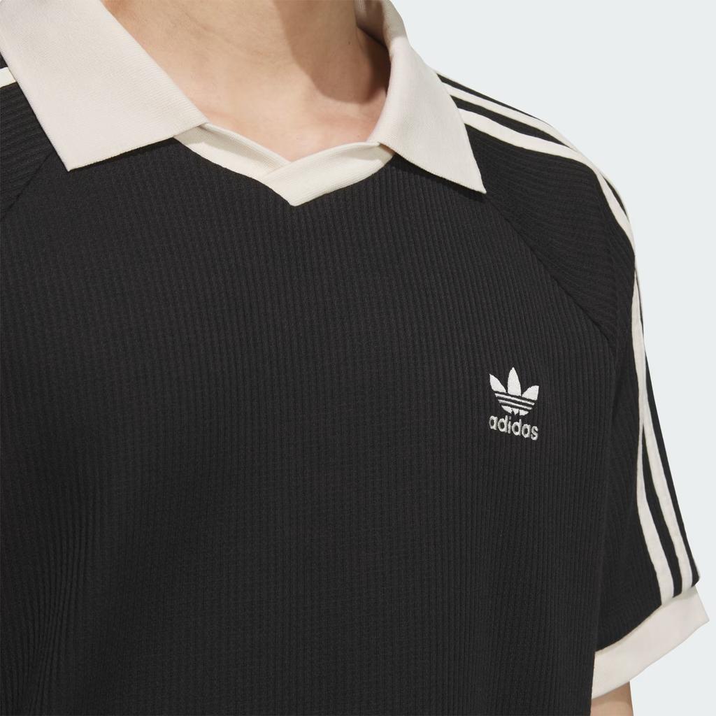 Adidas Originals Logo American College Style Striped Short Sleeve Polo Shirt Men Polo Shirts Black JV9266