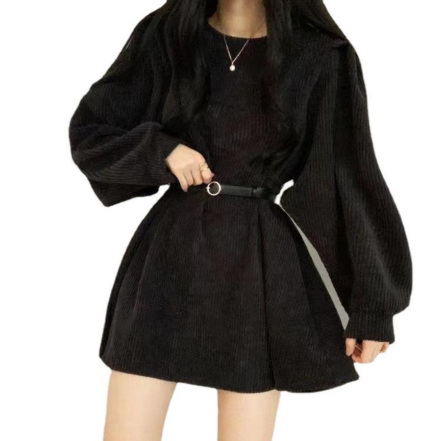 Herbst-Neuheiten Kaltes Mädchen-Stil Damenbekleidung Britischer Stil Reiner Wunsch Französischer Stil Design Lässiges Beflocktes Cord-Kleid